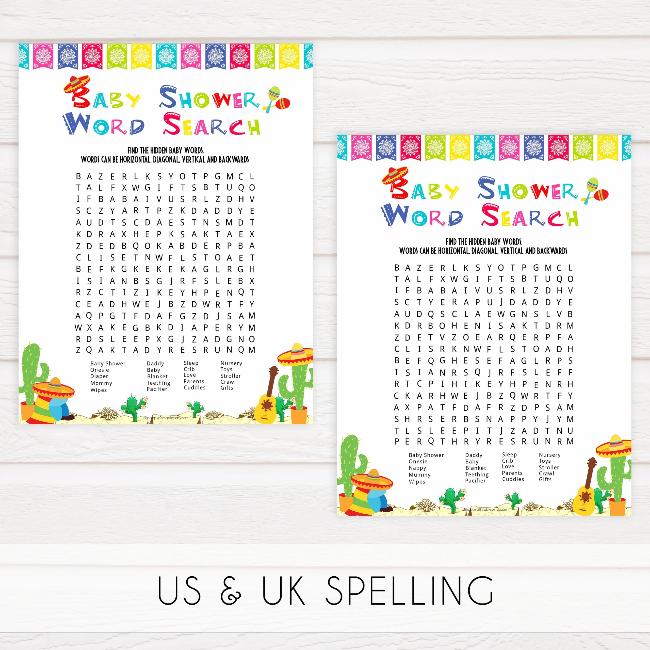 Baby Word Search Printable Mexican Fiesta Baby Shower Games OhHappyPrintables