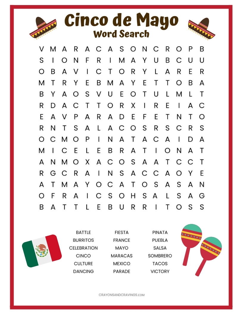 Cinco DE Mayo Word Search Free Printable AllFreePaperCrafts