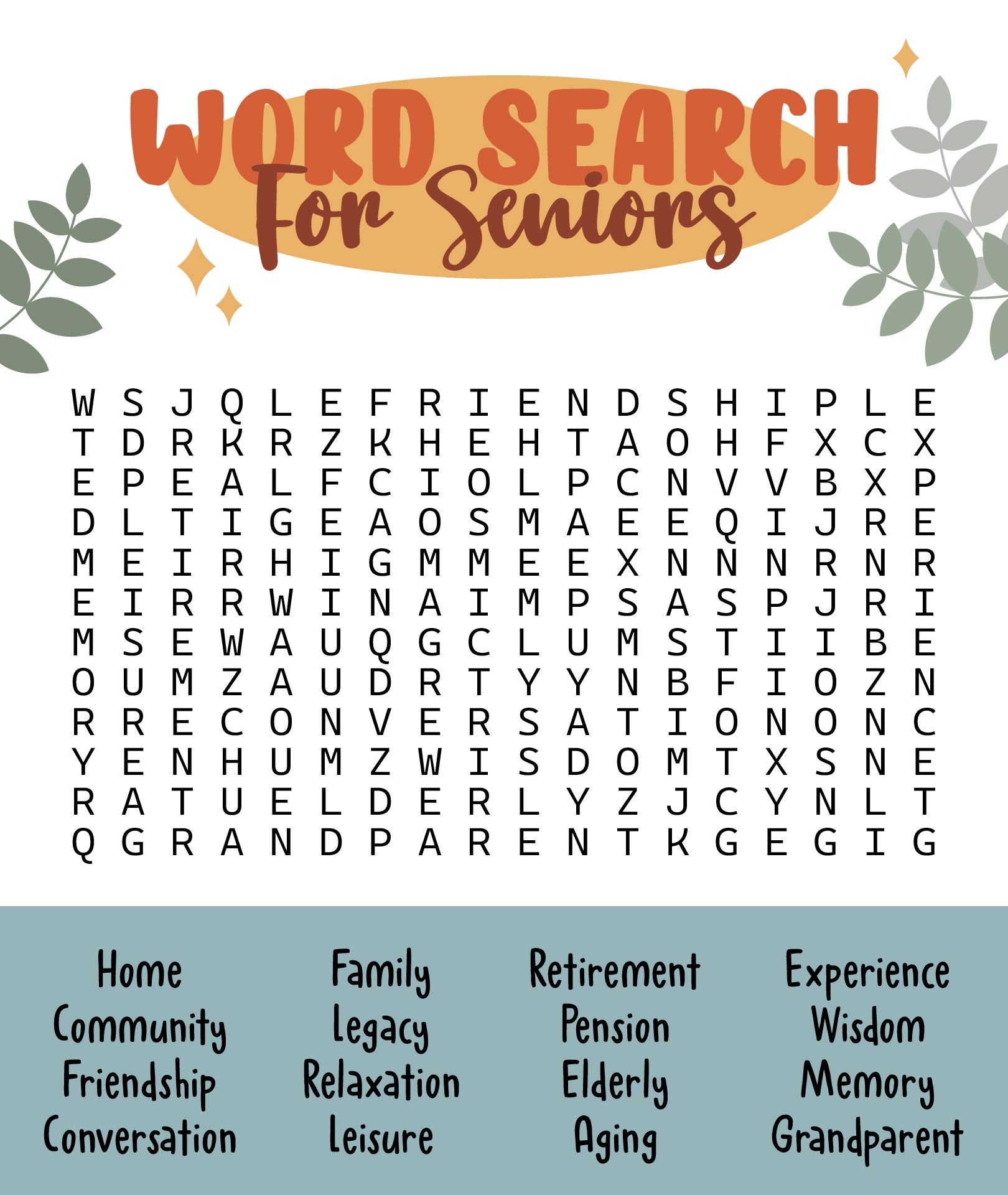 Senior Word Search Printable