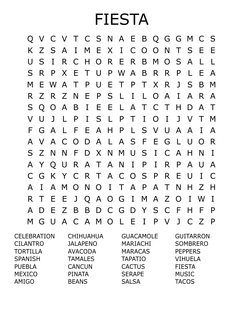 FIESTA Word Search WordMint