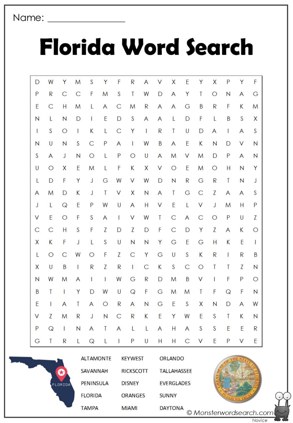 Word Search Printable A Florida