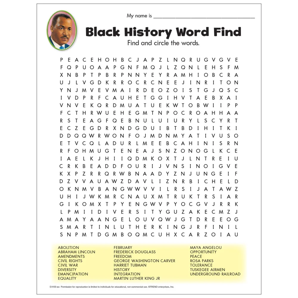 Free Printable Black History Word Find TREND Enterprises Inc 