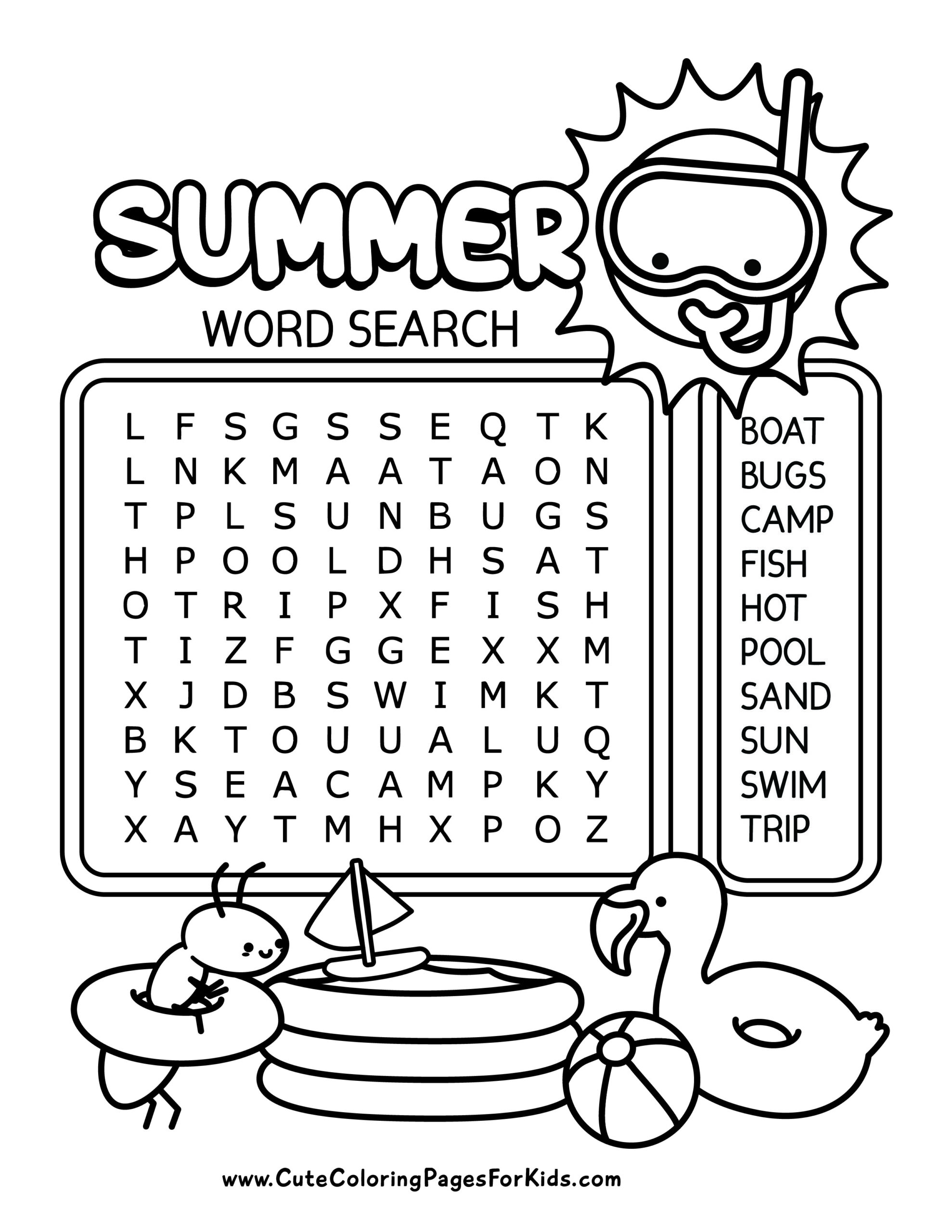 Summer Fun Word Search Printable Free