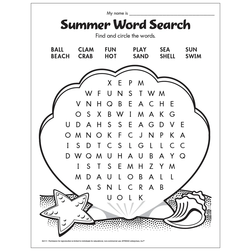 Free Printable Summer Word Search TREND Enterprises Inc 