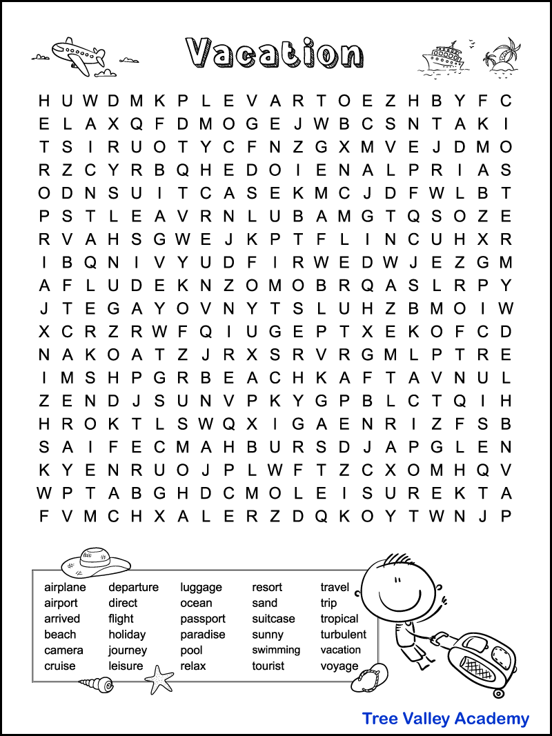 Summer Word Search Printable Middle School