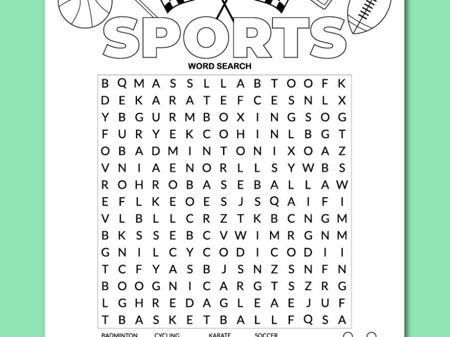 Printable Sports Word Search Puzzle Chevron Lemon