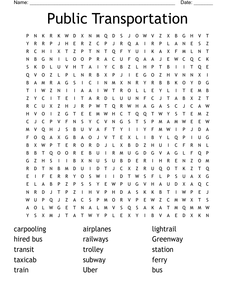 Public Transportation Word Search WordMint