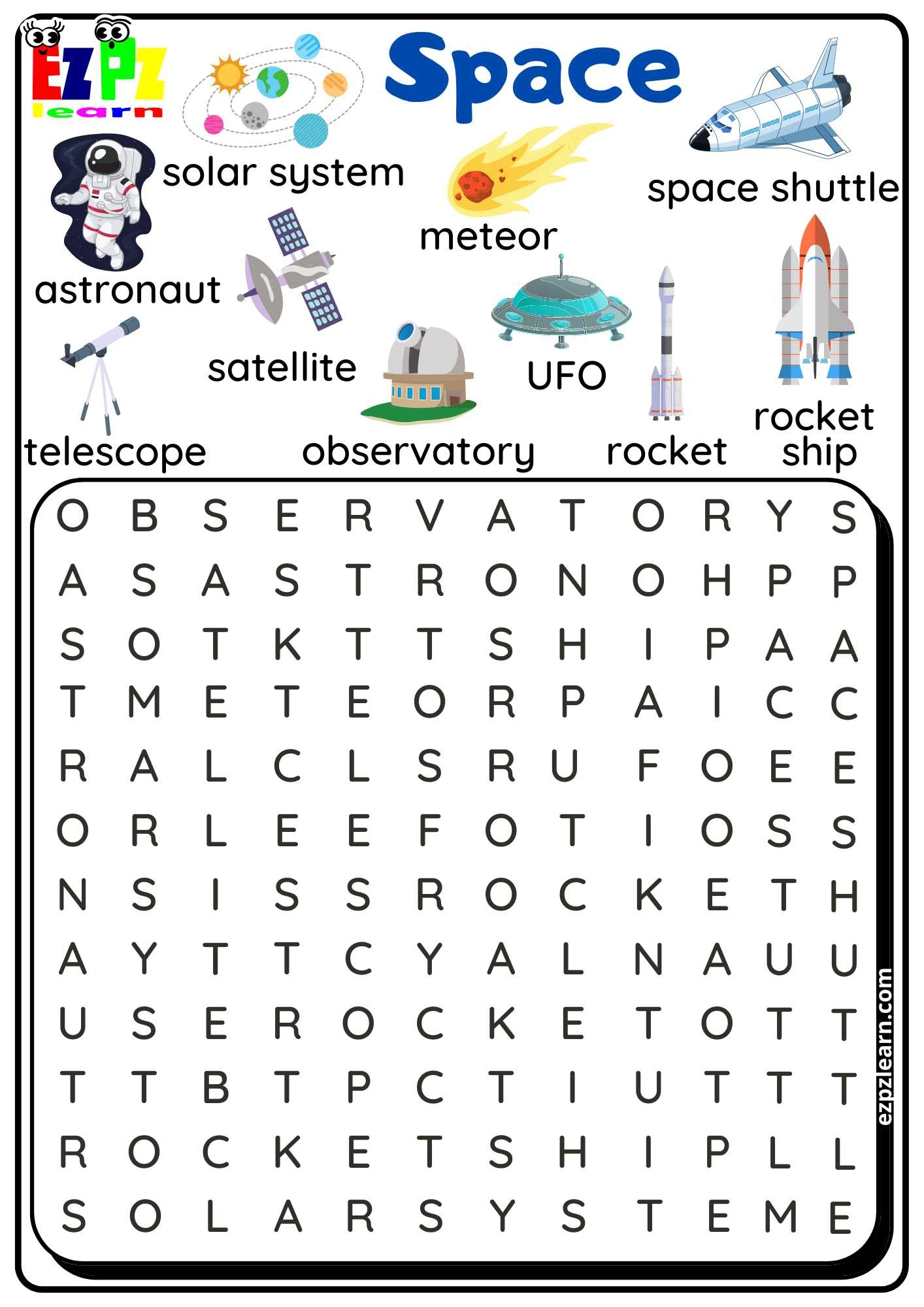 Word Search Printable For Kids Planets