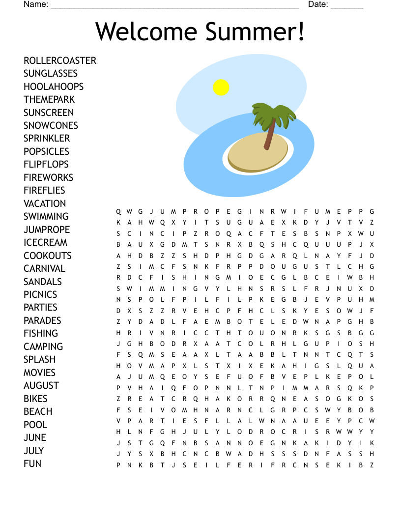 SUMMER Word Search WordMint