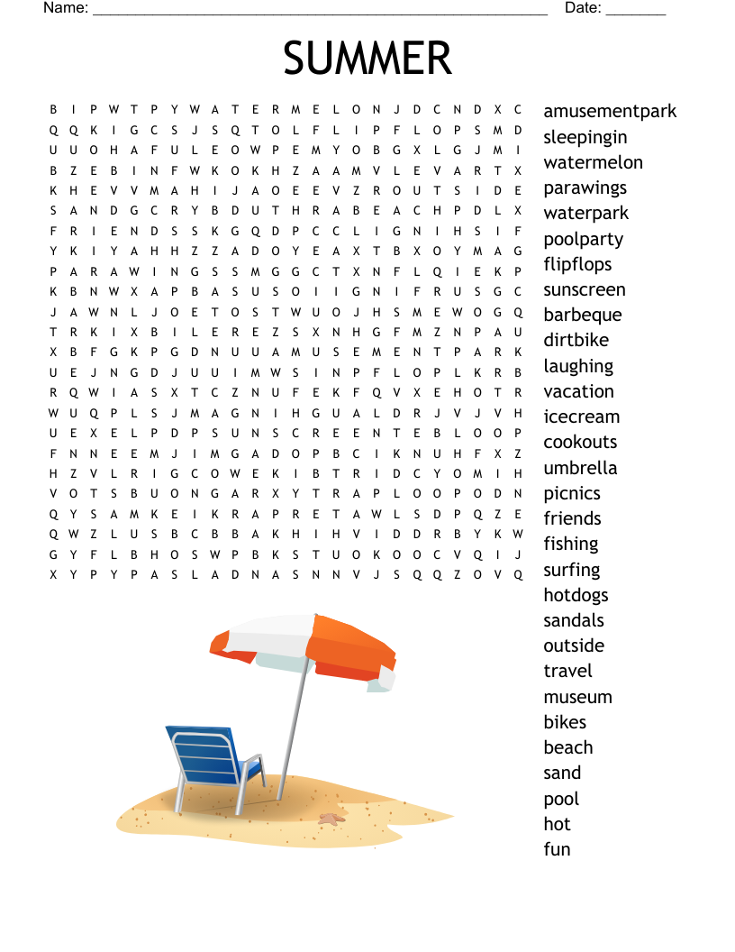 Summer Word Search Puzzle Free Printable