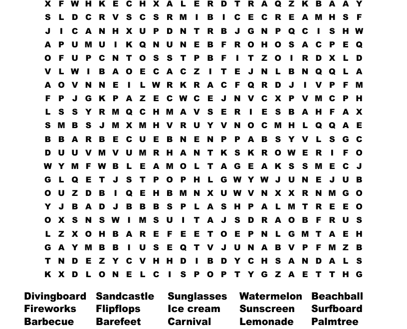 Summer Words Word Search WordMint