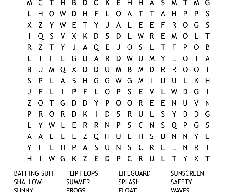 Swimming Pools Word Search WordMint