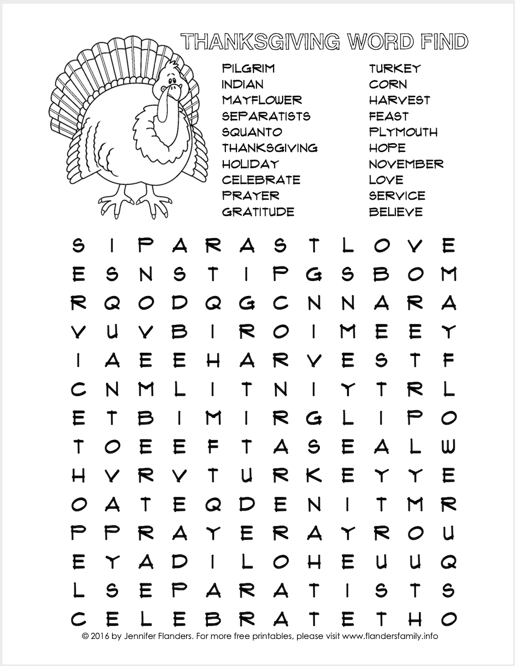 Printable Word Search Thanksgiving