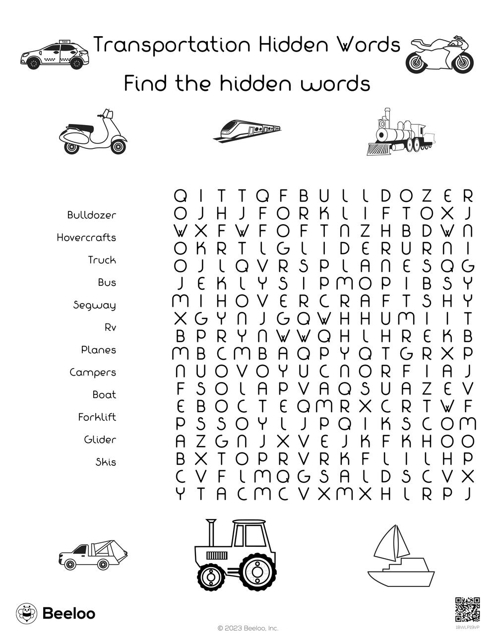 Transportation Word Search Printable