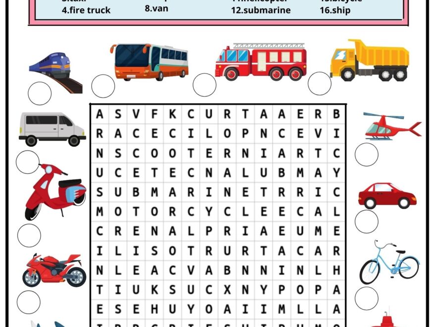 Transportation Word Search 2 Ezpzlearn