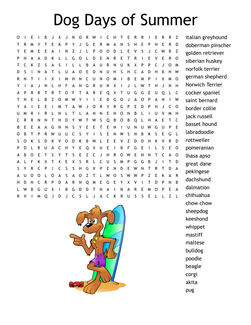 Word Search Dog Theme Printable