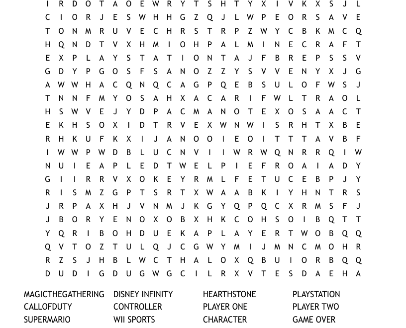 Video Game Word Search WordMint