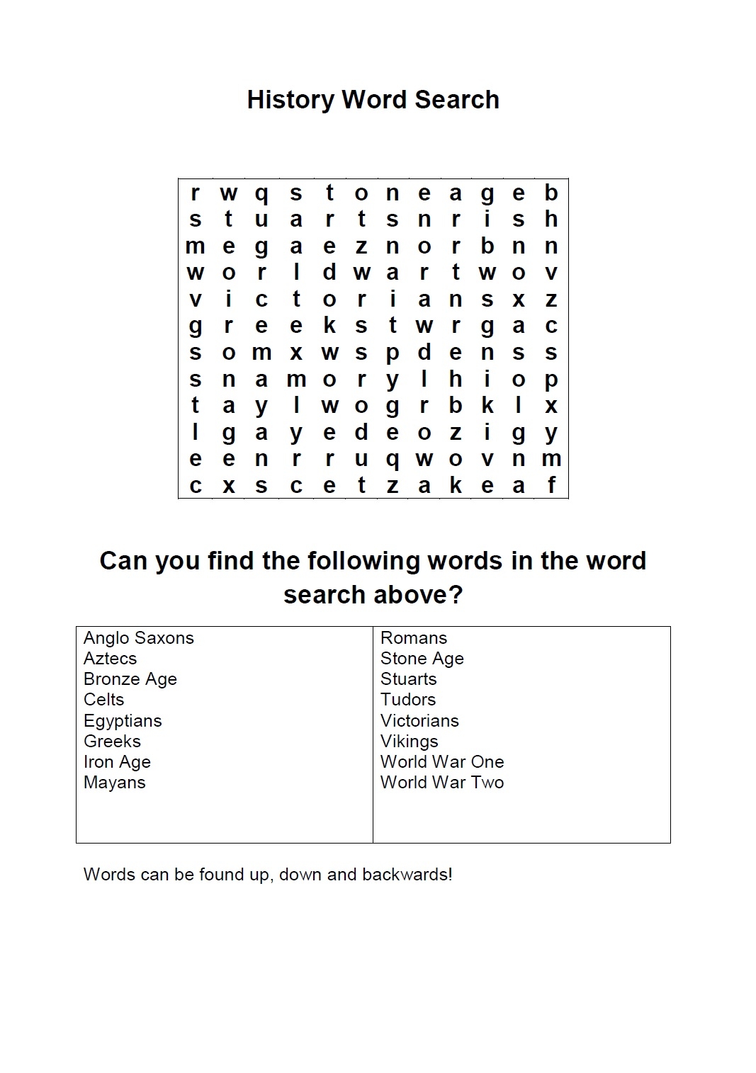 World History Word Search Puzzles Printable