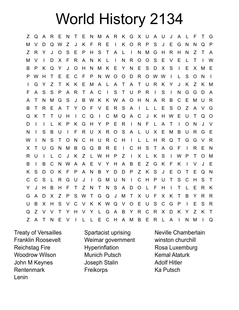 World History 2134 Word Search WordMint